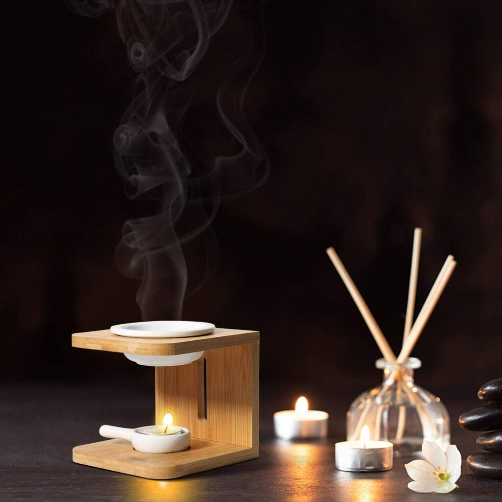 Bamboo Essential Oil Burners With Tealight Candle Holder